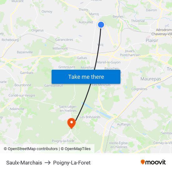 Saulx-Marchais to Poigny-La-Foret map