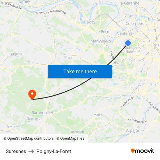 Suresnes to Poigny-La-Foret map