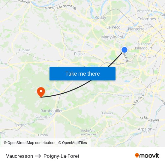 Vaucresson to Poigny-La-Foret map