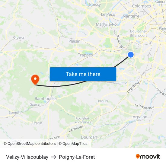 Velizy-Villacoublay to Poigny-La-Foret map