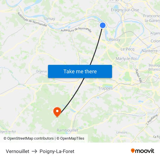 Vernouillet to Poigny-La-Foret map
