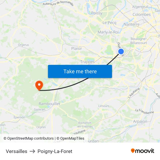 Versailles to Poigny-La-Foret map