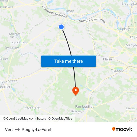 Vert to Poigny-La-Foret map