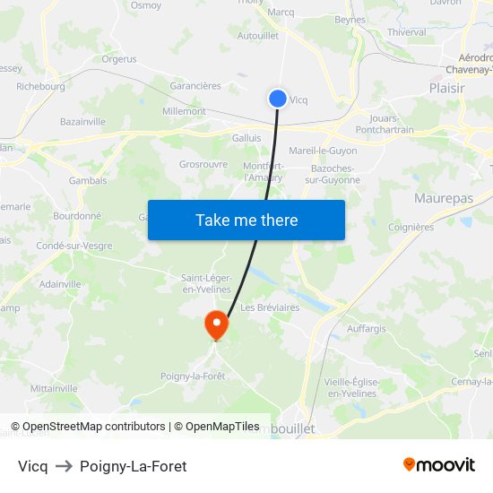 Vicq to Poigny-La-Foret map
