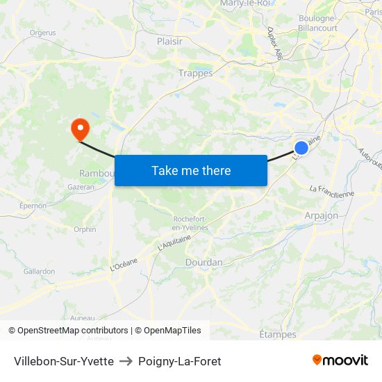 Villebon-Sur-Yvette to Poigny-La-Foret map
