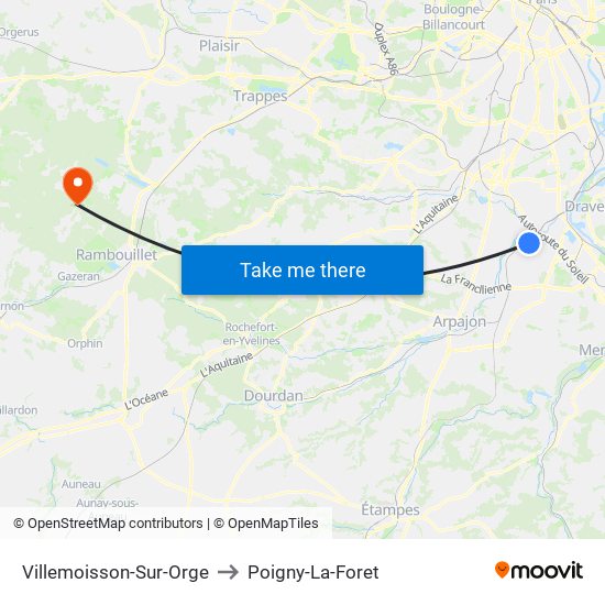 Villemoisson-Sur-Orge to Poigny-La-Foret map