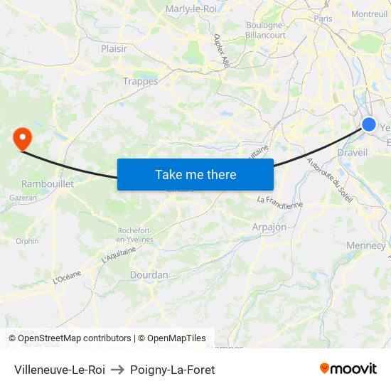 Villeneuve-Le-Roi to Poigny-La-Foret map