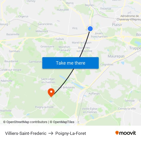 Villiers-Saint-Frederic to Poigny-La-Foret map