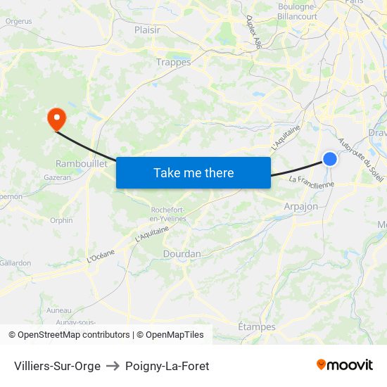 Villiers-Sur-Orge to Poigny-La-Foret map