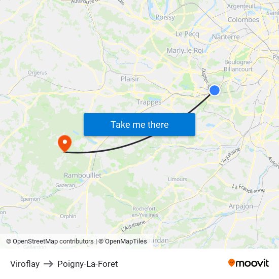 Viroflay to Poigny-La-Foret map