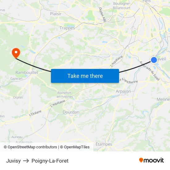 Juvisy to Poigny-La-Foret map