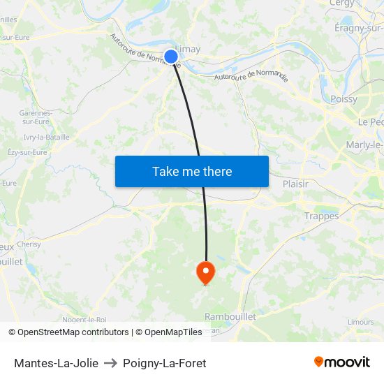 Mantes-La-Jolie to Poigny-La-Foret map
