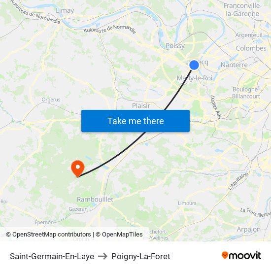 Saint-Germain-En-Laye to Poigny-La-Foret map