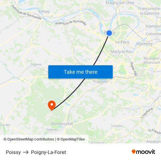 Poissy to Poigny-La-Foret map