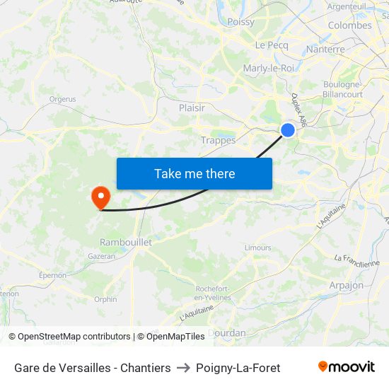 Gare de Versailles - Chantiers to Poigny-La-Foret map