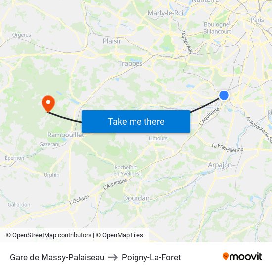 Gare de Massy-Palaiseau to Poigny-La-Foret map