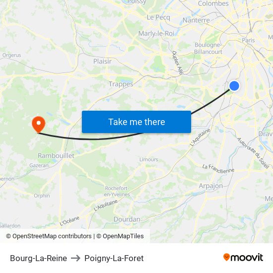 Bourg-La-Reine to Poigny-La-Foret map