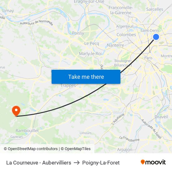 La Courneuve - Aubervilliers to Poigny-La-Foret map