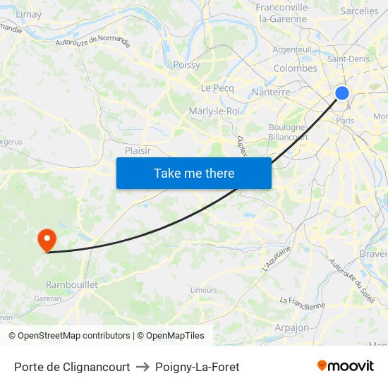 Porte de Clignancourt to Poigny-La-Foret map