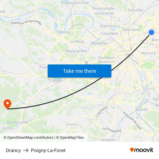 Drancy to Poigny-La-Foret map
