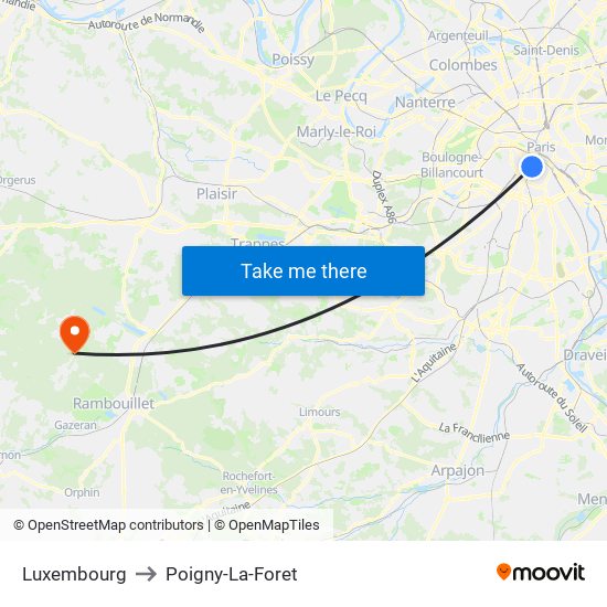 Luxembourg to Poigny-La-Foret map