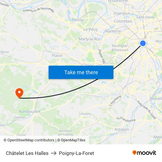 Châtelet Les Halles to Poigny-La-Foret map