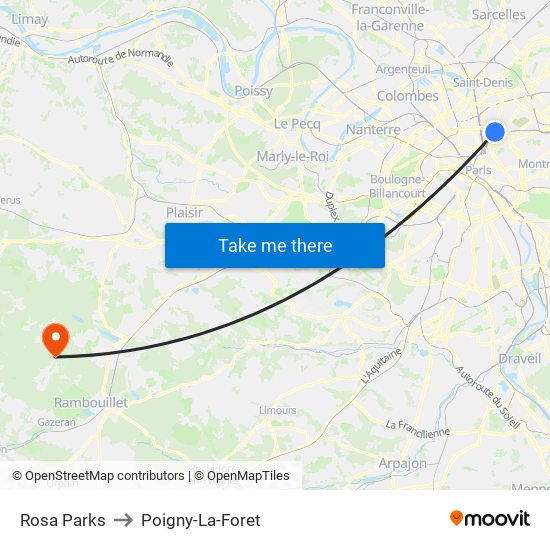 Rosa Parks to Poigny-La-Foret map