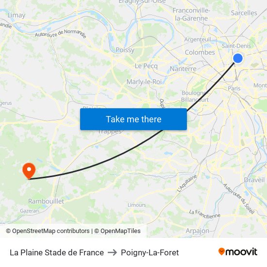 La Plaine Stade de France to Poigny-La-Foret map