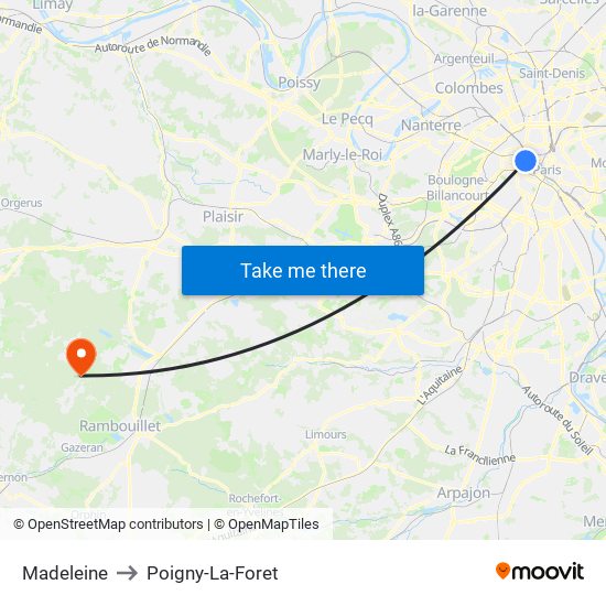 Madeleine to Poigny-La-Foret map