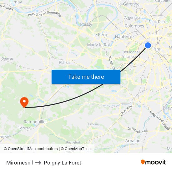 Miromesnil to Poigny-La-Foret map