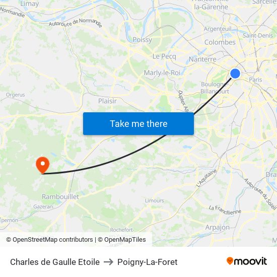 Charles de Gaulle Etoile to Poigny-La-Foret map