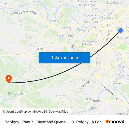 Bobigny - Pantin - Raymond Queneau to Poigny-La-Foret map