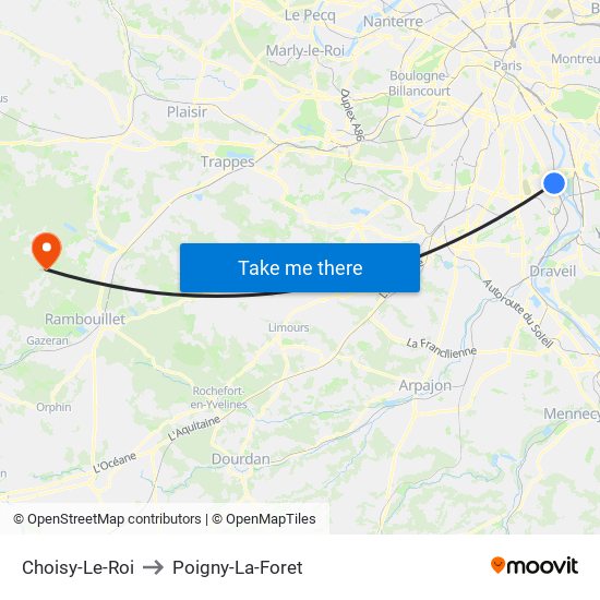 Choisy-Le-Roi to Poigny-La-Foret map