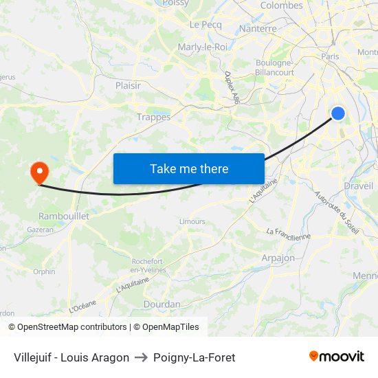Villejuif - Louis Aragon to Poigny-La-Foret map