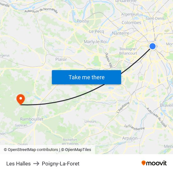 Les Halles to Poigny-La-Foret map