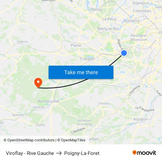 Viroflay - Rive Gauche to Poigny-La-Foret map