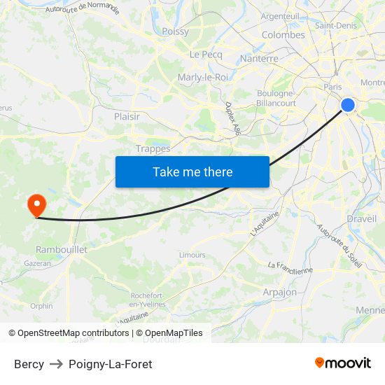 Bercy to Poigny-La-Foret map