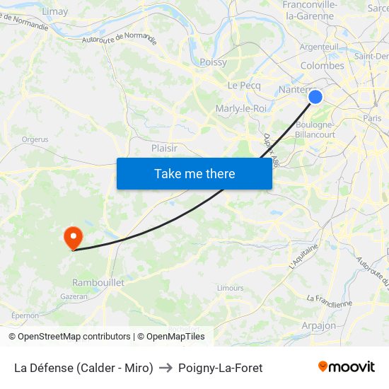 La Défense (Calder - Miro) to Poigny-La-Foret map