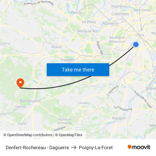 Denfert-Rochereau - Daguerre to Poigny-La-Foret map