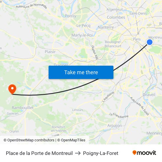 Place de la Porte de Montreuil to Poigny-La-Foret map