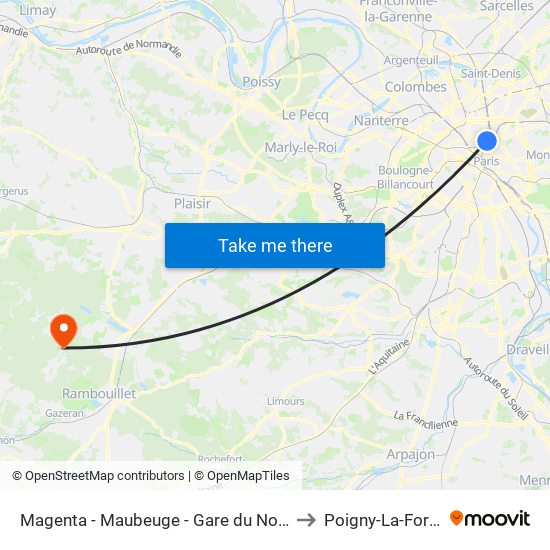 Magenta - Maubeuge - Gare du Nord to Poigny-La-Foret map