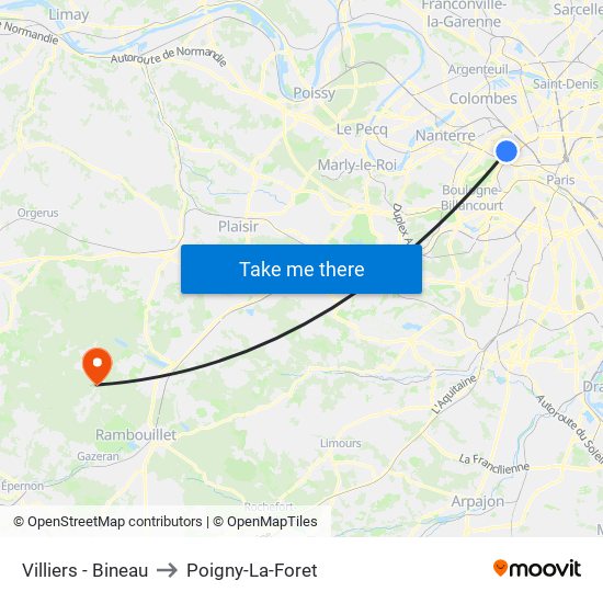 Villiers - Bineau to Poigny-La-Foret map