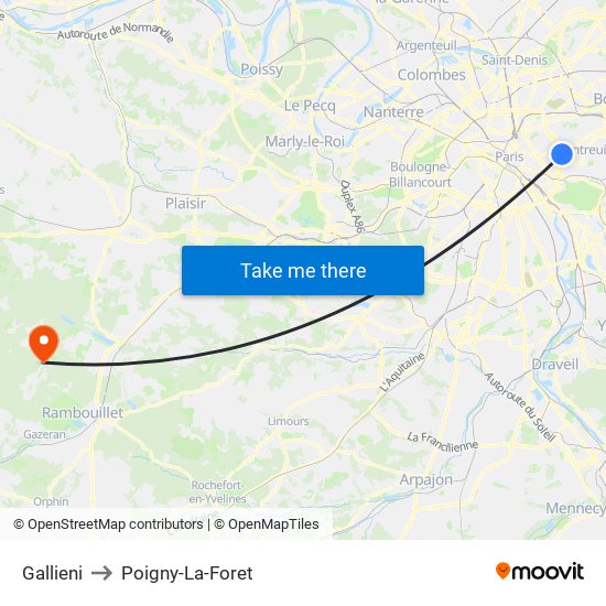 Gallieni to Poigny-La-Foret map