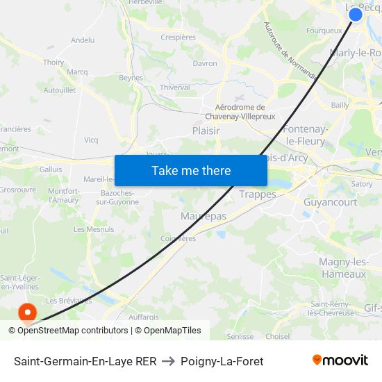 Saint-Germain-En-Laye RER to Poigny-La-Foret map