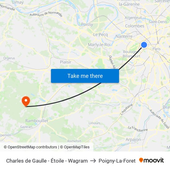 Charles de Gaulle - Étoile - Wagram to Poigny-La-Foret map