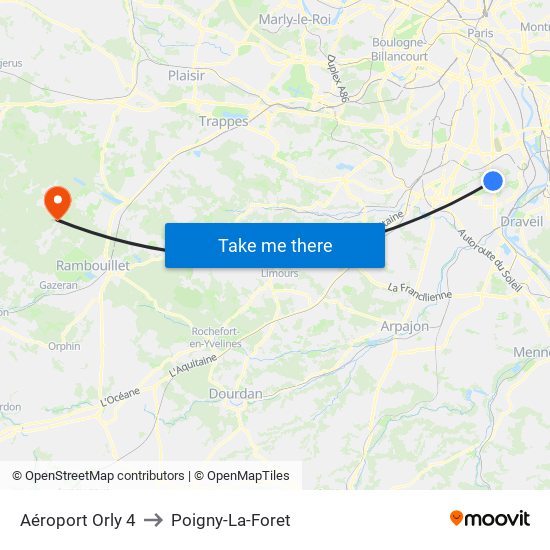 Aéroport Orly 4 to Poigny-La-Foret map