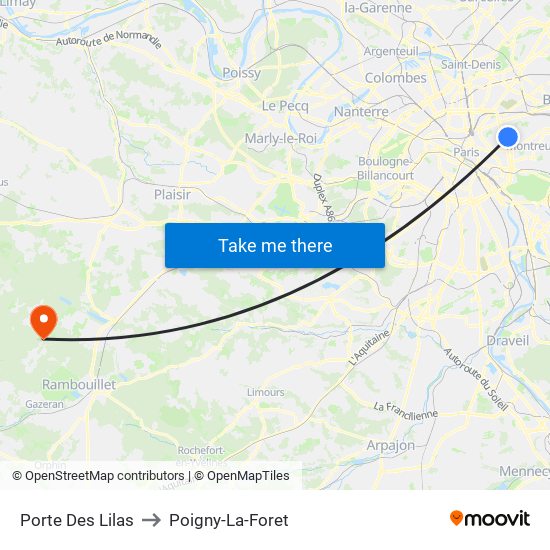 Porte Des Lilas to Poigny-La-Foret map
