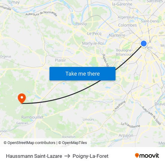 Haussmann Saint-Lazare to Poigny-La-Foret map