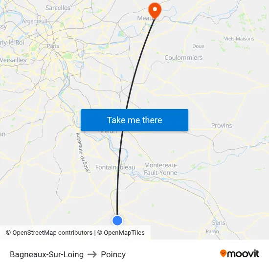 Bagneaux-Sur-Loing to Poincy map