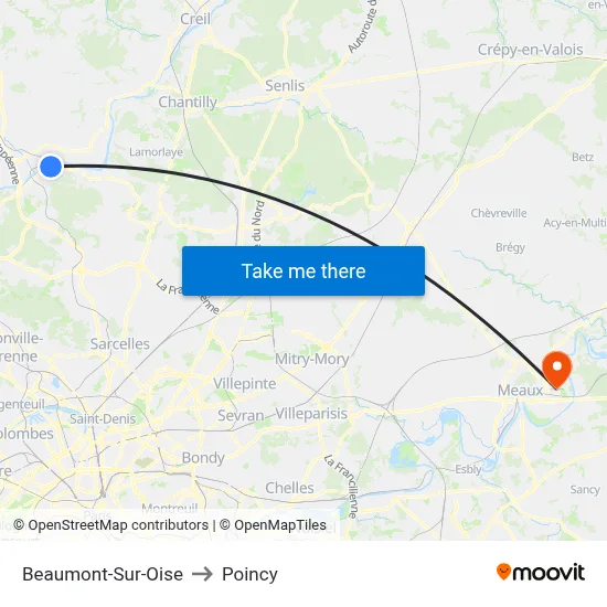 Beaumont-Sur-Oise to Poincy map